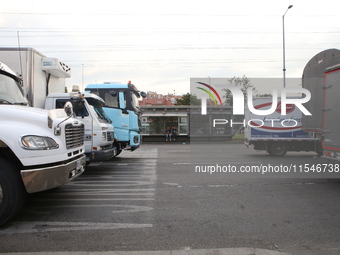 Several tractor-trailers block the northern highway in Bogota, Colombia, on September 4, 2024. Truckers mainly protest against the increase...