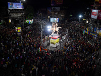 Citizens block a street in Kolkata, India, on September 4, 2024, to protest against the rape and murder of a second-year doctor at RG Kar Me...