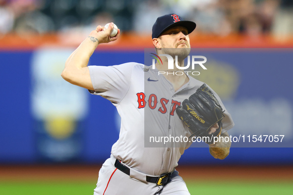 Boston Red Sox pitcher Tanner Houck #89 throws during the first inning of the baseball game against the New York Mets at Citi Field in Coron...