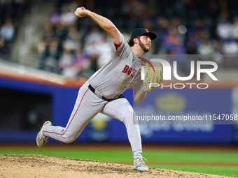 Boston Red Sox pitcher Justin Slaten #63 throws during the seventh inning of the baseball game against the New York Mets at Citi Field in Co...