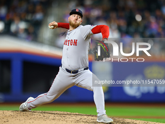 Boston Red Sox pitcher Zack Kelly #76 throws during the sixth inning of the baseball game against the New York Mets at Citi Field in Corona,...