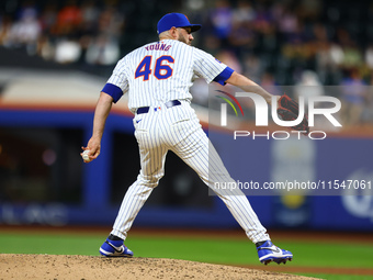 New York Mets relief pitcher Alex Young #46 throws during the fifth inning of the baseball game against the Boston Red Sox at Citi Field in...