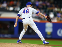 New York Mets relief pitcher Alex Young #46 throws during the fifth inning of the baseball game against the Boston Red Sox at Citi Field in...