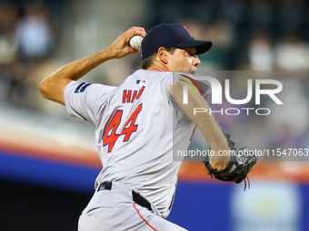 Boston Red Sox pitcher Rich Hill #44 throws during the eighth inning of the baseball game against the New York Mets at Citi Field in Corona,...