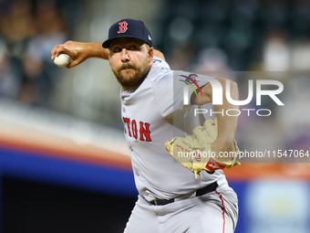 Boston Red Sox pitcher Greg Weissert #57 throws during the ninth inning of the baseball game against the New York Mets at Citi Field in Coro...