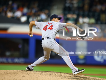 Boston Red Sox pitcher Rich Hill #44 throws during the eighth inning of the baseball game against the New York Mets at Citi Field in Corona,...