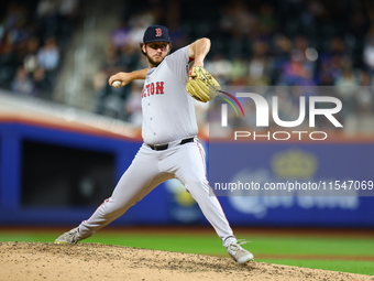 Boston Red Sox pitcher Justin Slaten #63 throws during the seventh inning of the baseball game against the New York Mets at Citi Field in Co...