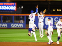 The New York Mets celebrate after their 8-5 win against the Boston Red Sox at Citi Field in Corona, N.Y., on September 4, 2024. (