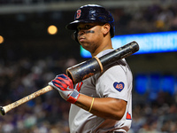 Boston Red Sox Rafael Devers #11 stands on deck during the eighth inning of the baseball game against the New York Mets at Citi Field in Cor...