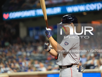 Boston Red Sox Masataka Yoshida #7 stands on deck during the eighth inning of the baseball game against the New York Mets at Citi Field in C...