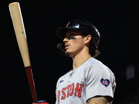 Boston Red Sox Jarren Duran #16 stands in the hole during the eighth inning of the baseball game against the New York Mets at Citi Field in...