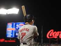 Masataka Yoshida #7 of the Boston Red Sox stands on deck during the sixth inning of the baseball game against the New York Mets at Citi Fiel...