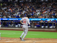 Boston Red Sox Jarren Duran #16 scores on a sacrifice fly during the third inning of the baseball game against the New York Mets at Citi Fie...