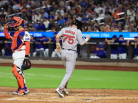 Nick Sogard #75 of the Boston Red Sox scores on a sacrifice fly during the third inning of the baseball game against the New York Mets at Ci...