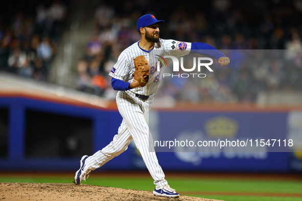 New York Mets relief pitcher Danny Young #81 throws during the seventh inning of the baseball game against the Boston Red Sox at Citi Field...