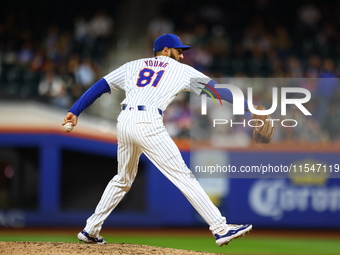 New York Mets relief pitcher Danny Young #81 throws during the seventh inning of the baseball game against the Boston Red Sox at Citi Field...