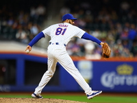 New York Mets relief pitcher Danny Young #81 throws during the seventh inning of the baseball game against the Boston Red Sox at Citi Field...