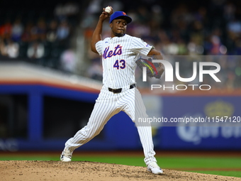 New York Mets relief pitcher Huascar Brazoban #43 throws during the sixth inning of the baseball game against the Boston Red Sox at Citi Fie...