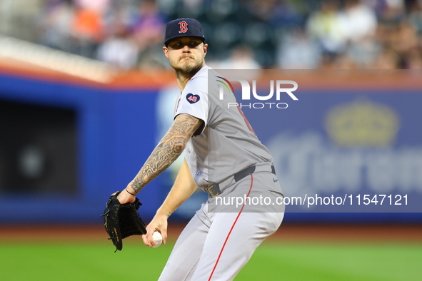 Boston Red Sox pitcher Tanner Houck #89 throws during the first inning of the baseball game against the New York Mets at Citi Field in Coron...