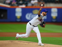 New York Mets starting pitcher Tylor Megill #38 throws during the first inning of the baseball game against the Boston Red Sox at Citi Field...