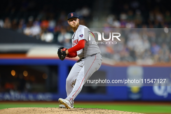 Boston Red Sox pitcher Zack Kelly #76 throws during the sixth inning of the baseball game against the New York Mets at Citi Field in Corona,...