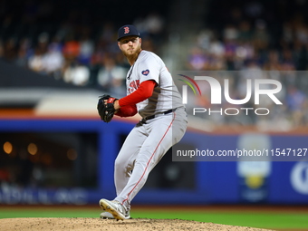 Boston Red Sox pitcher Zack Kelly #76 throws during the sixth inning of the baseball game against the New York Mets at Citi Field in Corona,...