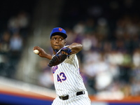 New York Mets relief pitcher Huascar Brazoban #43 throws during the sixth inning of the baseball game against the Boston Red Sox at Citi Fie...