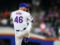 New York Mets relief pitcher Alex Young #46 throws during the fifth inning of the baseball game against the Boston Red Sox at Citi Field in...