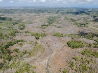 An aerial view of the plantation during drought season in Purwosari subdistrict, Gunung Kidul Regency, Yogyakarta Province, Indonesia, on Se...