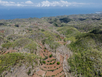 An aerial view of a plantation during the drought season in Tepus Village, Gunung Kidul Regency, Yogyakarta Province, Indonesia, on Septembe...