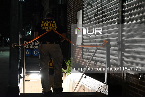 A 47-year-old male is shot in the head and killed at the Rockaway Avenue C Train Station on Fulton Street and Thomas S Boyland Street in Bro...