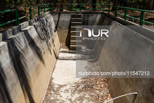 The water reservoir appears empty during the drought season in Selopamioro Village, Bantul Regency, Yogyakarta Province, Indonesia, on Septe...