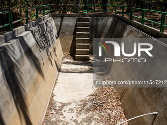 The water reservoir appears empty during the drought season in Selopamioro Village, Bantul Regency, Yogyakarta Province, Indonesia, on Septe...