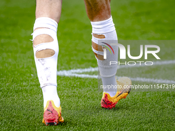 Broken socks of a NAC player during the match Schalke 04 vs. NAC (friendly) at the Parkstadium for the Dutch Eredivisie season 2024-2025 in...