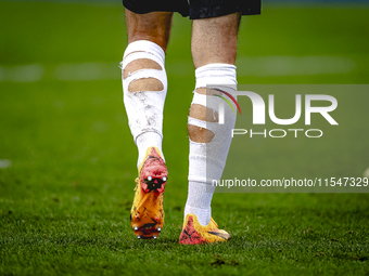 Broken socks of a NAC player during the match Schalke 04 vs. NAC (friendly) at the Parkstadium for the Dutch Eredivisie season 2024-2025 in...