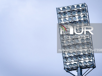 Stadium lights during the match Schalke 04 vs. NAC (friendly) at the Parkstadium in Gelsenkirchen, Germany, on September 4, 2024. (