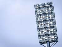 Stadium lights during the match Schalke 04 vs. NAC (friendly) at the Parkstadium in Gelsenkirchen, Germany, on September 4, 2024. (