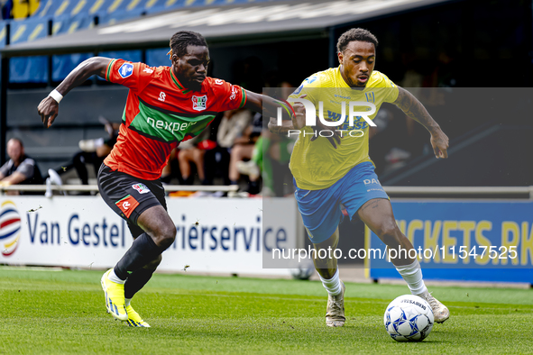 NEC player Brayann Pereira and RKC player Juan Familia-Castillo during the match RKC vs. NEC (friendly) at the Mandemakers Stadium for the D...