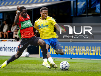 NEC player Brayann Pereira and RKC player Juan Familia-Castillo during the match RKC vs. NEC (friendly) at the Mandemakers Stadium for the D...