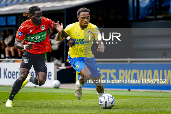 NEC player Brayann Pereira and RKC player Juan Familia-Castillo during the match RKC vs. NEC (friendly) at the Mandemakers Stadium for the D...