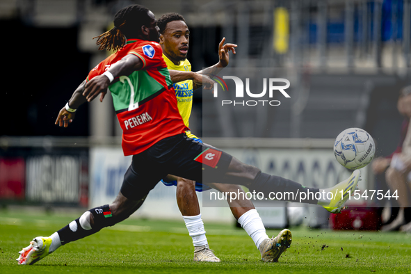 NEC player Brayann Pereira and RKC player Juan Familia-Castillo during the match RKC vs. NEC (friendly) at the Mandemakers Stadium for the D...