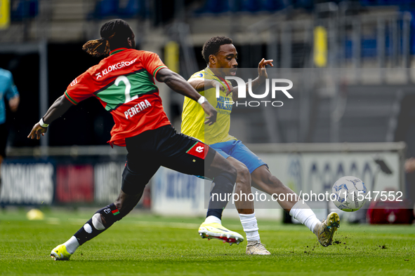 NEC player Brayann Pereira and RKC player Juan Familia-Castillo during the match RKC vs. NEC (friendly) at the Mandemakers Stadium for the D...