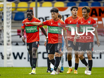 NEC player Kento Shiogai scores and celebrates the goal during the match RKC - NEC (friendly) at the Mandemakers Stadium for the Dutch Eredi...