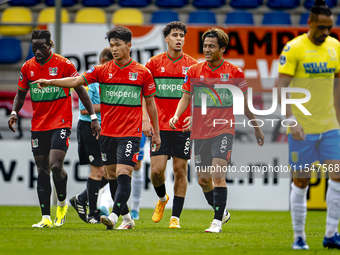 NEC player Kento Shiogai scores and celebrates the goal during the match RKC - NEC (friendly) at the Mandemakers Stadium for the Dutch Eredi...