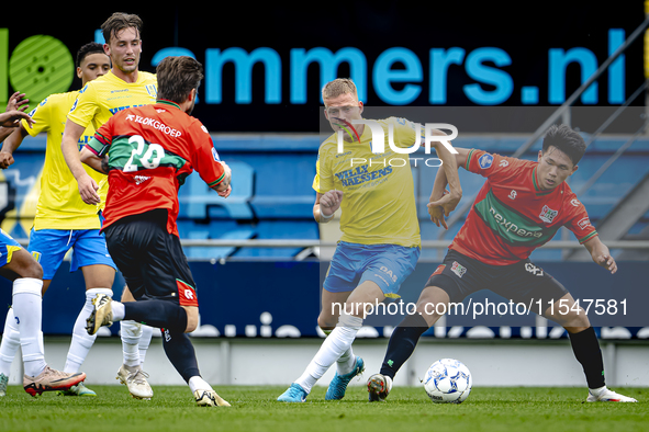 RKC player Dario van de Buijs and NEC player Kento Shiogai during the match RKC vs. NEC (friendly) at the Mandemakers Stadium for the Dutch...