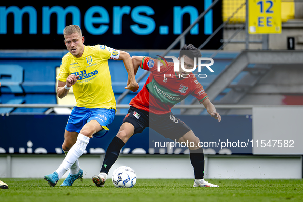 RKC player Dario van de Buijs and NEC player Kento Shiogai during the match RKC vs. NEC (friendly) at the Mandemakers Stadium for the Dutch...