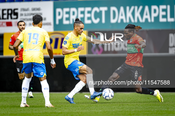 RKC player Alexander Jakobsen and NEC player Brayann Pereira during the match RKC vs. NEC (friendly) at the Mandemakers Stadium for the Dutc...