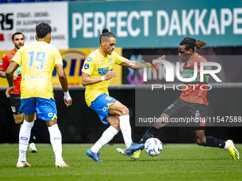 RKC player Alexander Jakobsen and NEC player Brayann Pereira during the match RKC vs. NEC (friendly) at the Mandemakers Stadium for the Dutc...