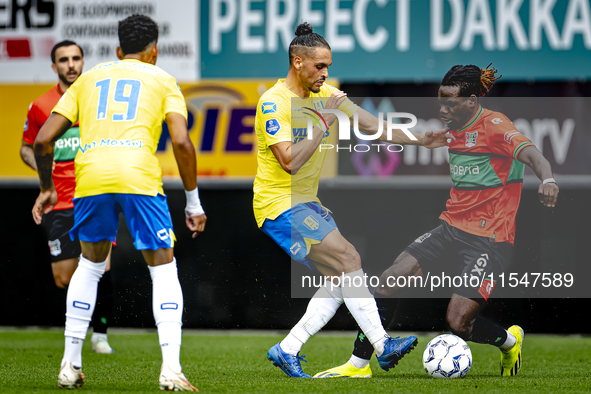 RKC player Alexander Jakobsen and NEC player Brayann Pereira during the match RKC vs. NEC (friendly) at the Mandemakers Stadium for the Dutc...