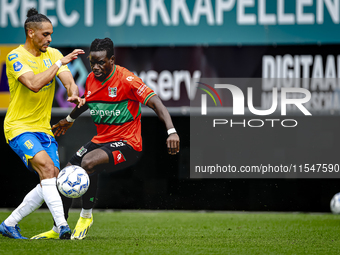 RKC player Alexander Jakobsen and NEC player Brayann Pereira during the match RKC vs. NEC (friendly) at the Mandemakers Stadium for the Dutc...